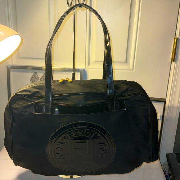 Fendi Patent-Trimmed Nylon Shoulder Bag GUC - Picture 1 of 13